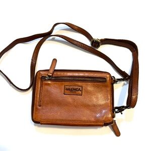 Vilenca Holland Cognac Woven Leather Crossbody Sling Bag Zip Wallet Travel Vtg